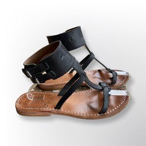 Farylrobin Free People Black Leather Ankle Strap Sandals Flats Shoes 8